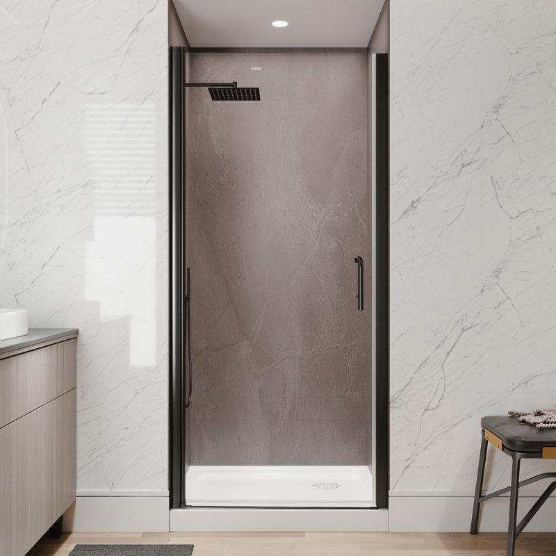 34"-36"W X 72"H Semi-Frameless 180° Rotatable Pivot Shower Door With 1/4 Inches Tempered Glass, Matte Black