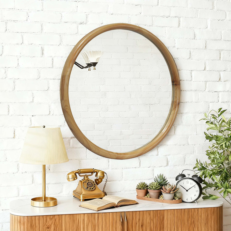 Miroir rond rond avec cadre en bois, miroir circulaire en bois naturel de 23,62 po pour la salle de bain, la chambre à coucher, le vestibule, miroir décoratif moderne Mid-Century
