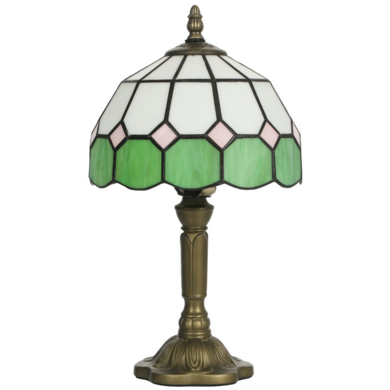 Art Deco Stained Glass Table Lamp, Handcrafted White & Green Tiffany Style Bedside Lamp, E27 Socket for Bedroom & Living Room, Bulb Not Included