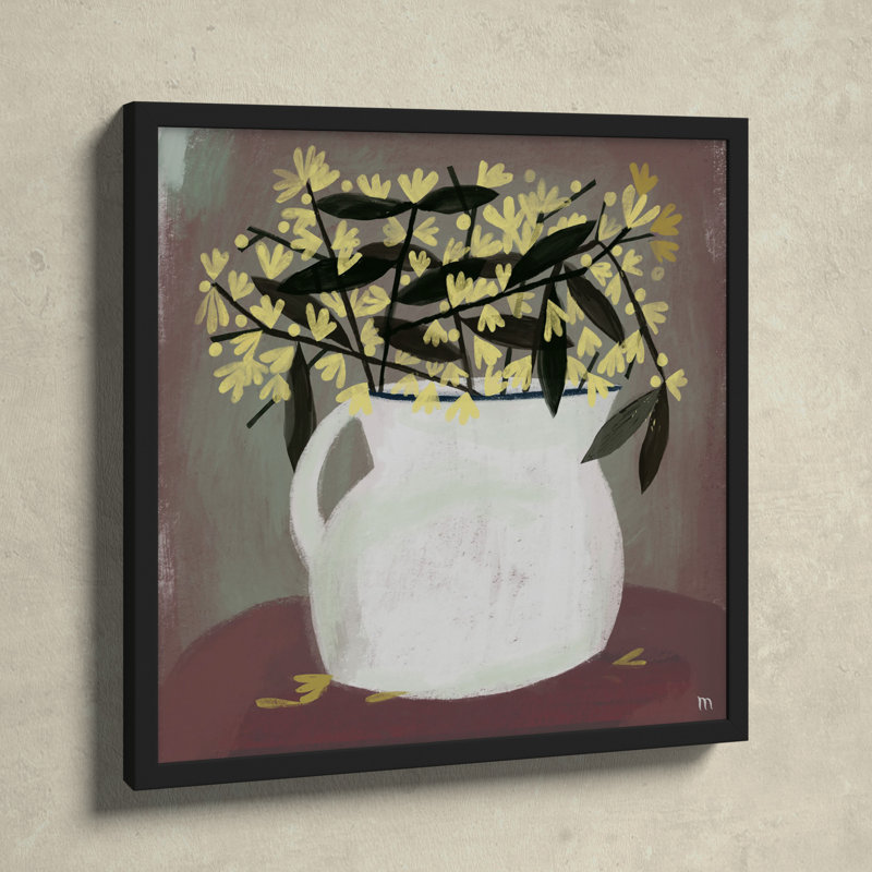 Juliane Calycanthus - Painting on Paper, 16" H x 16" W x 1.25" D, Black