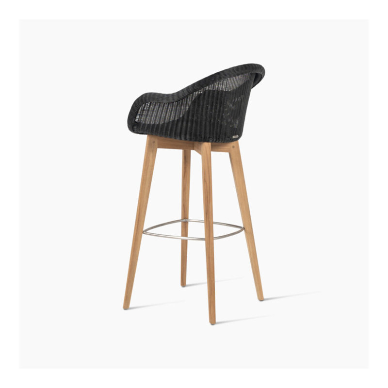 Edgard Outdoor Teak Bar Stool, Black