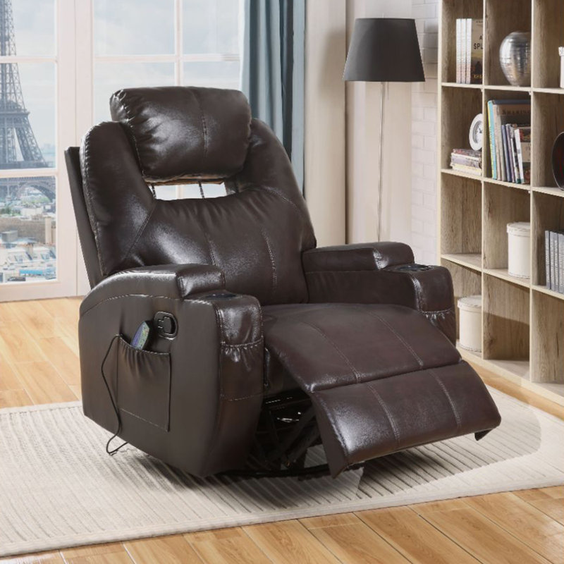 Faux Leather Power Recliner, Brown Faux Leather