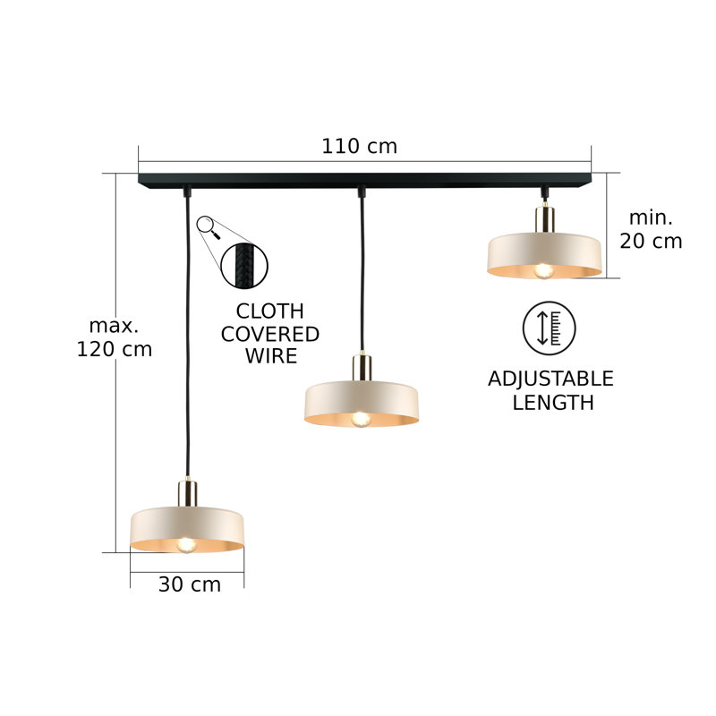 Bhayani 3 - Light Drum Pendant, Latte Gold, Beige/Brown
