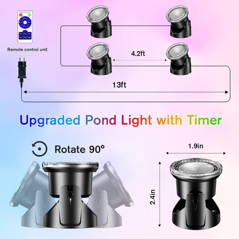 Ensemble de 4 lumières à DEL submersible avec télécommande et minuterie
