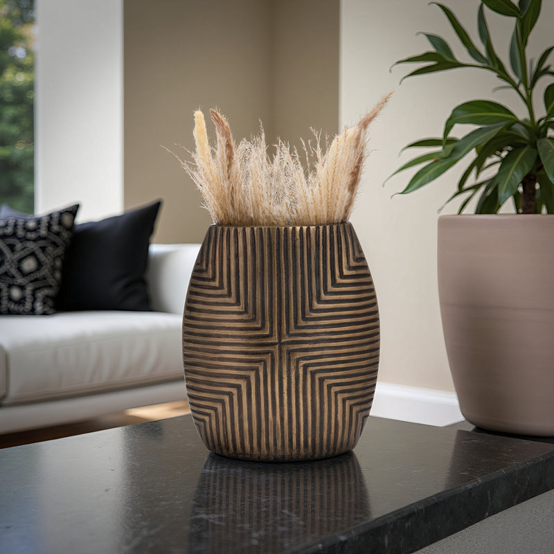 Rochella Modern Aluminum Metal Decorative Vase with Geometric Textured Design - Contemporary Accent for Elegant Decor