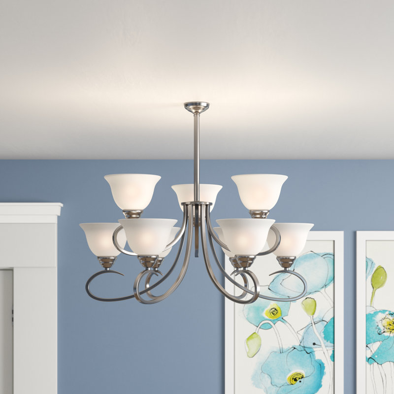 Lustre classique/traditionnel 9 lumières ombrée Canaday, Nickel satiné