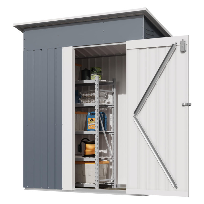 Remise de rangement extérieure en métal galvanisé 5 x 3 pi avec porte verrouillable, évent supérieur et toit incliné pour outils de jardin