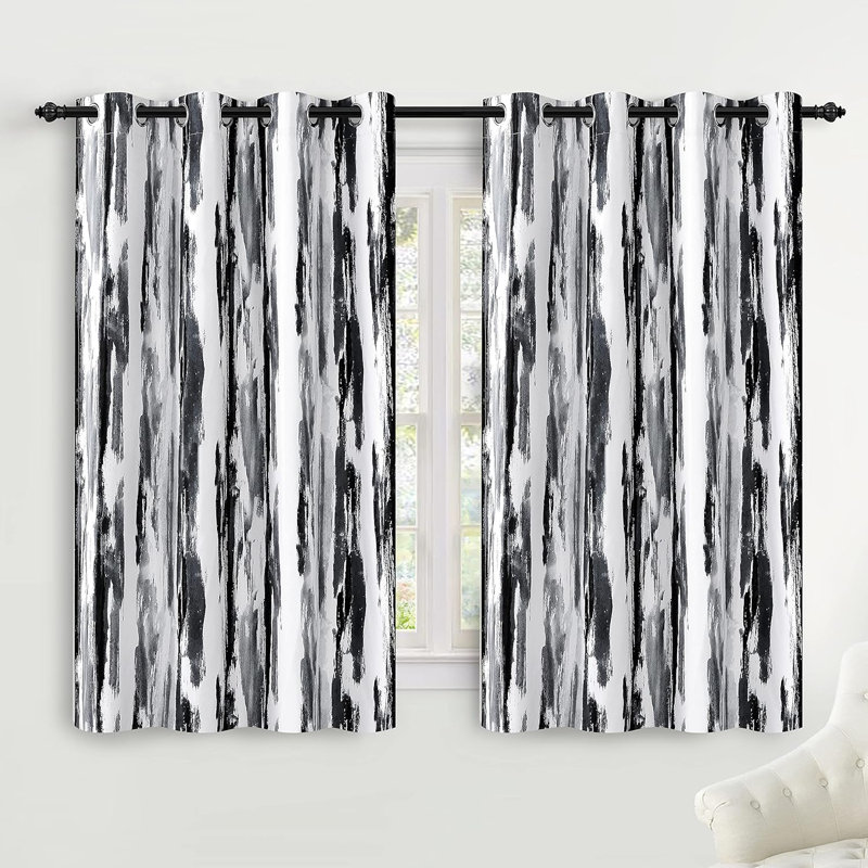 Abdul-Sami Abstract Blackout Thermal Indoor Grommet Curtain Panels, Black/Gray, 52" W x 96" L