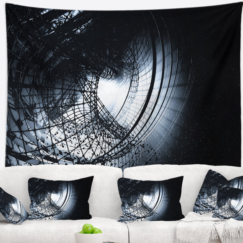 Tapisserie en spirale noire à art abstrait 3D, H 78 po x l 92 po
