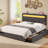 Bed Frame with Adjustable Headboard, Upholstered Bed with Power Outlets & RGB LED Lights-883124792-883124793-904123507