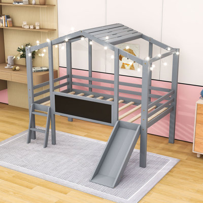 Twin Size Loft Bed With Slide And Artistic Design