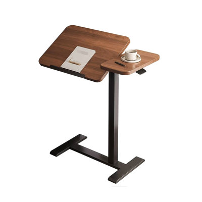 Height Adjustable Bedside Desk With Wheels Walnut Mobile Rolling Laptop Stand For Eating Table Tray Relaxing
