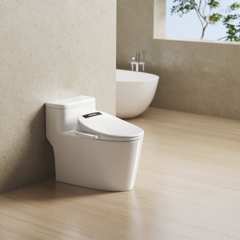 Bidet de siège de toilette avec eau chaude et séchage, modes de nettoyage multiples, température réglable, couvercle à fermeture en douceur, affichage DEL, veilleuse, panneau de commande latéral, allongé