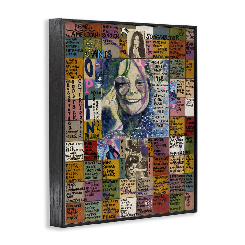 Janis Joplin, collage, estampe numérique par Sabin, Giclée encadrée noir minuit, H 20 po x l 16 po