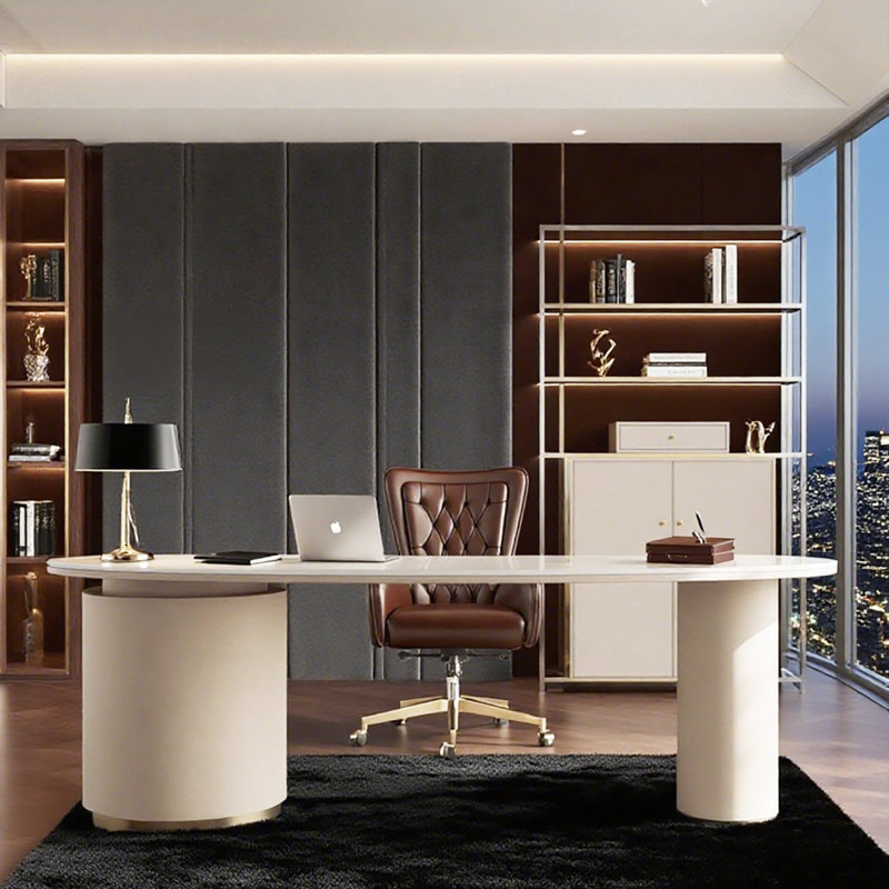 Table de bureau de luxe en pierre frittée de style minimaliste, H 29,53 po x l 94,49 po x P 29,53 po