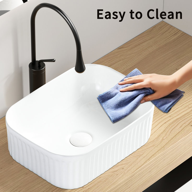 Milk White Ceramic Rectangle Above Counter Bathroom Sink With Matte Texture, To Scratches And Stains, Suitable For Hotel Spaces, 15.42 In Deep, 12.05 Wide, 5.36 High, 16.76 Lb Heavy Vessel Of
