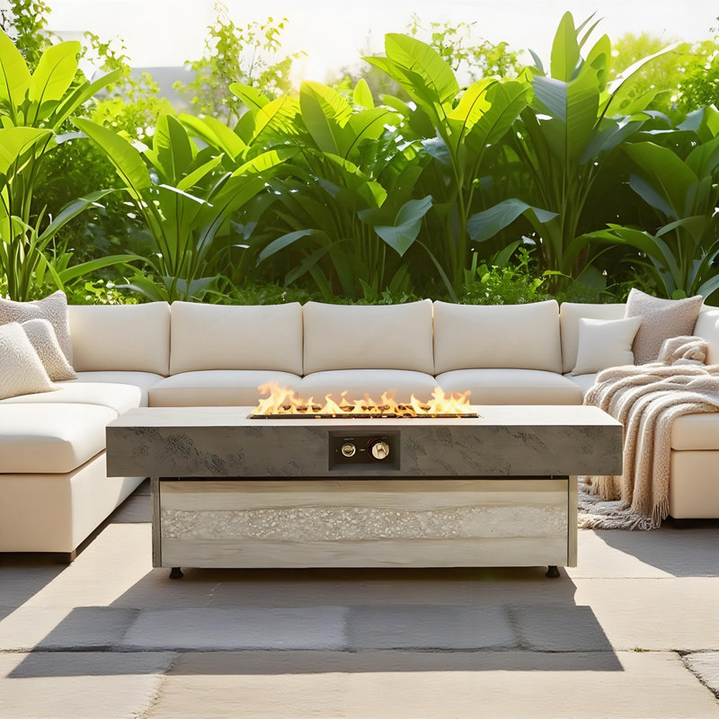 Outdoor Firepit Table, 48 x 24 Inch Rectangle Fire Pit Table, 50000 BTU Propane Fire Pits Table for Patio Set