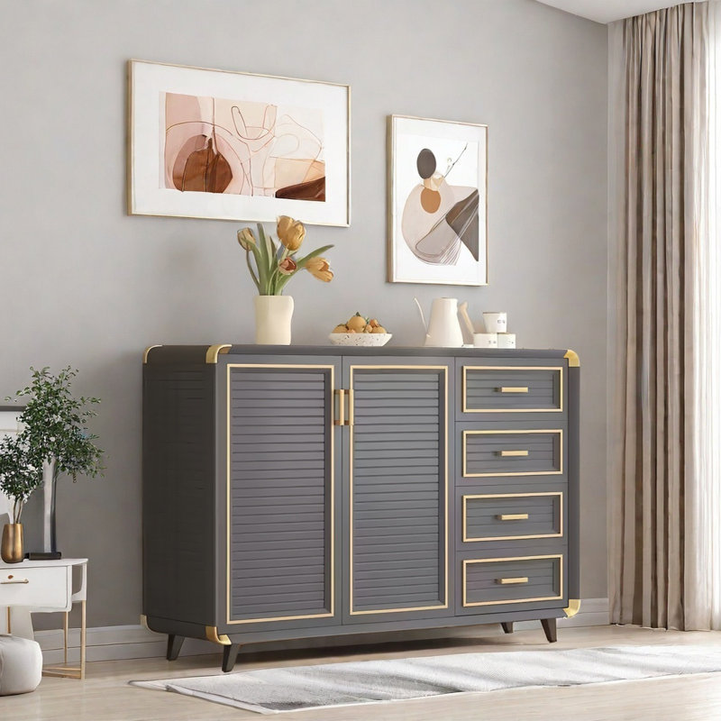 Aluminum Alloy Multifunctional Sideboard Cabinet, Dark Grey/Gold