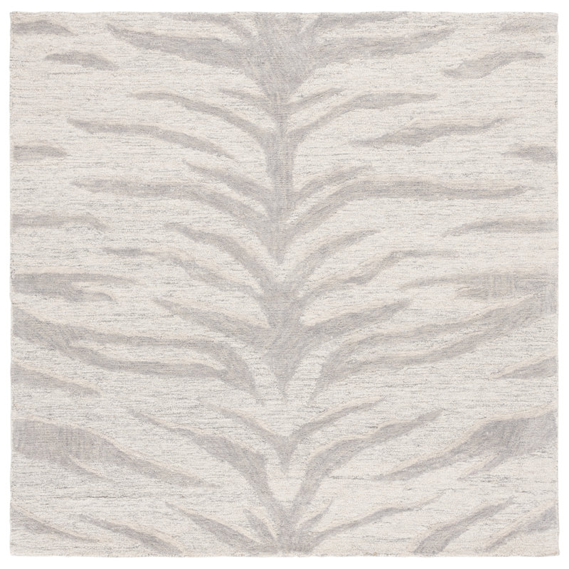 Vishakan Ebony Hand Tufted Wool Cotton Animal Print Rug in Ivory/Gray, Square 6'