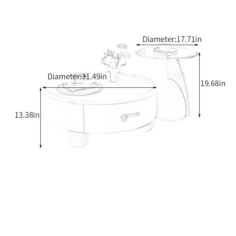 Table basse avec rangement, Brun, H 13,38 po x L 31,49 po x l 31,49 po