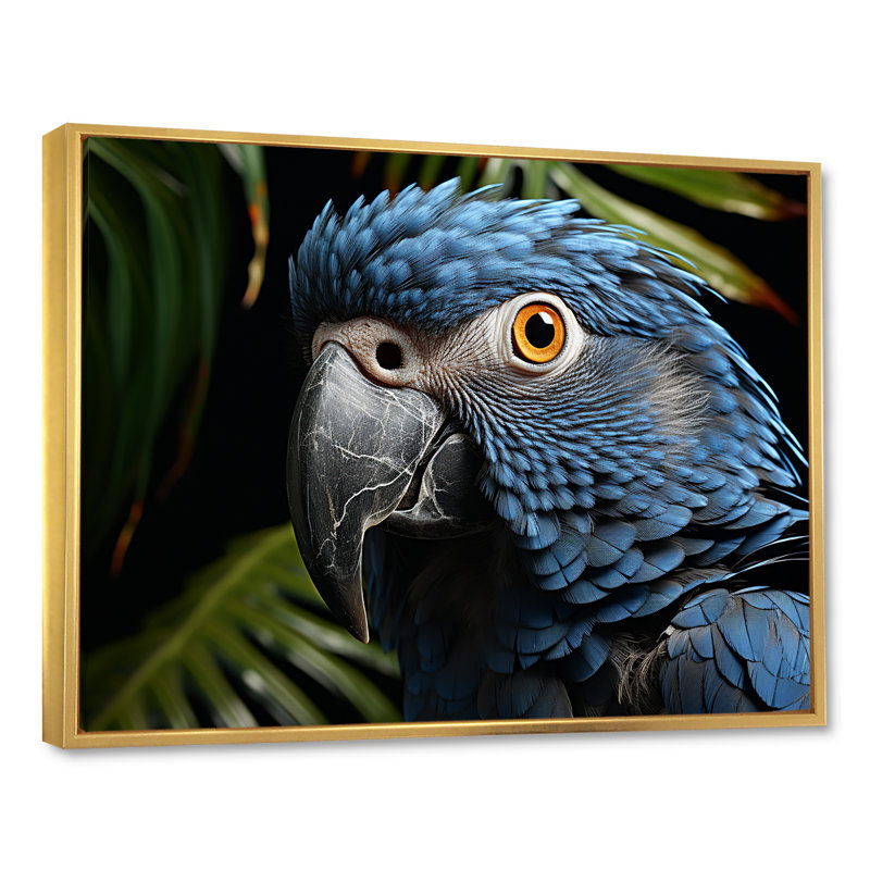 Perroquets, saphir, ciel, forêt tropicale, H 34 po x l 44 po x P 1,5 po, Cadre flottant doré