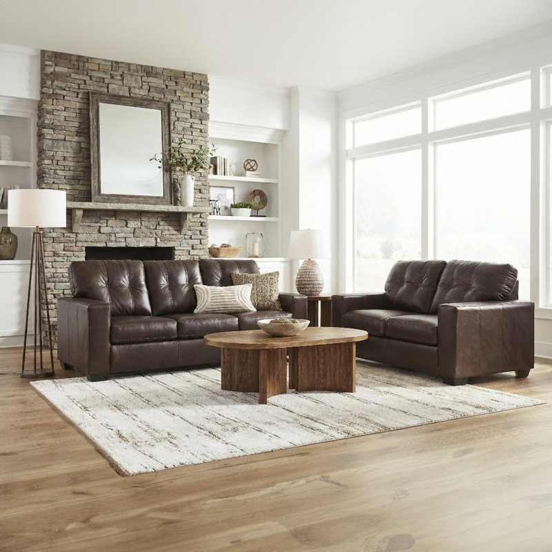 Roundhill Furniture Holmes Leather 2-Piece Living Room Set, Sofa And Loveseat, Brown