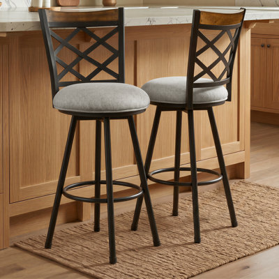 Swivel Bar Stools Set of 2, Counter Height Bar Stools with Cross Back, Upholstered Seat and 2 Height Options - Beige