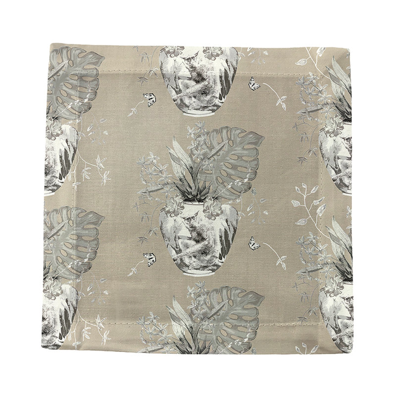 Monkey Small Jungle Cotton Sateen Cocktail Napkins, Greenwhich