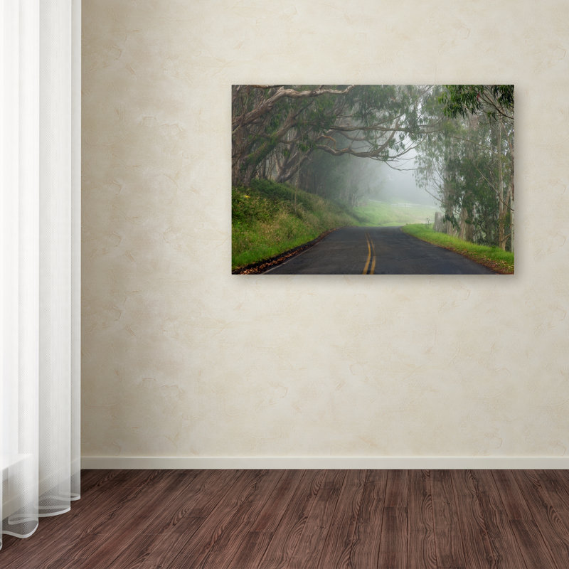 Foggy Road Landscape Canvas Print with Wooden Frame