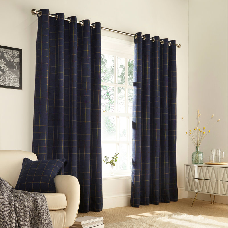 Room Darkening Curtain Pair, Navy, 168 W x 183 D cm