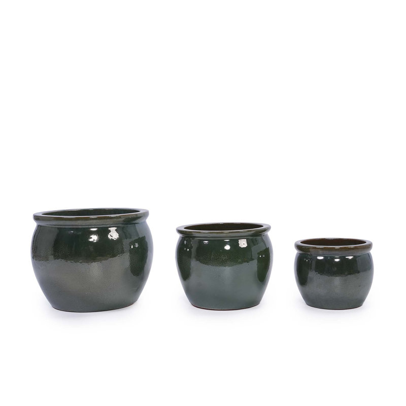 3 Pieces Ceramic Flowerpot, Modern Planter for Patio, Garden or Windowsills, Antique Blue Green