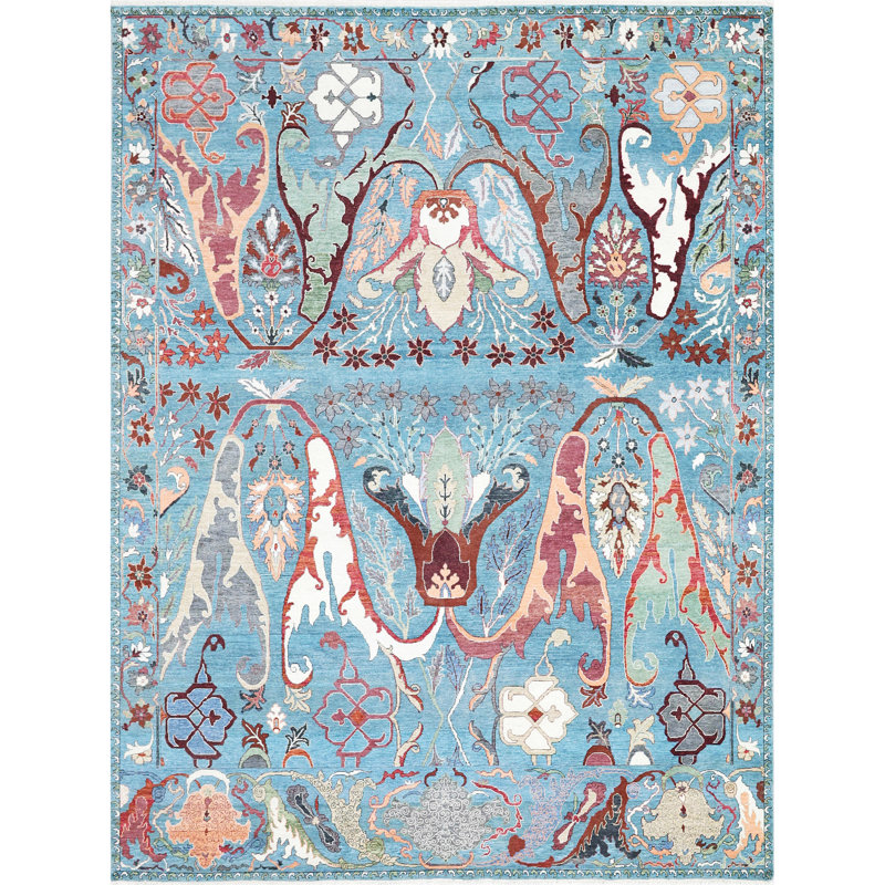 High-Quality Hand-Knotted Blue Area Rug, Rectangle 5' x 8'