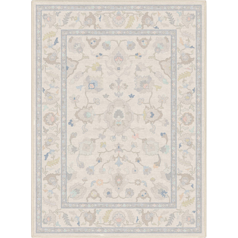 Bungalow Rose Adrith Konya Updated Traditional Oriental Pastel Cream Area Rug, Rectangle 3'11" x 5'3"