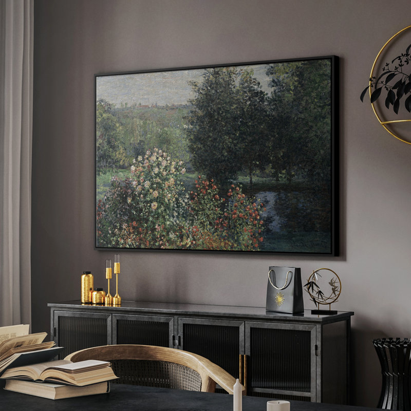 «Vintage Landscape -DLXVI» sur toile, Cadre flottant noir, H 25 po x l 37 po x P 2 po