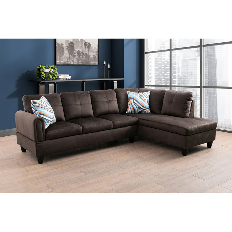 Ador Upholstered L-Shaped Sectional, Brown Linen Blend, Right Hand Facing