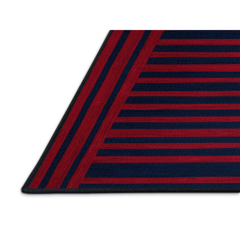 Tapis bleu à rayures horizontales lavable à la machine, Rectangle 5 pi x 7 pi