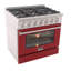 KUCHT Professional 36 po 5,2 pieds cubes Cuisinière au gaz naturel avec brûleurs scellés et four à convection en acier inoxydable avec porte de four rouge-87227279-87227284