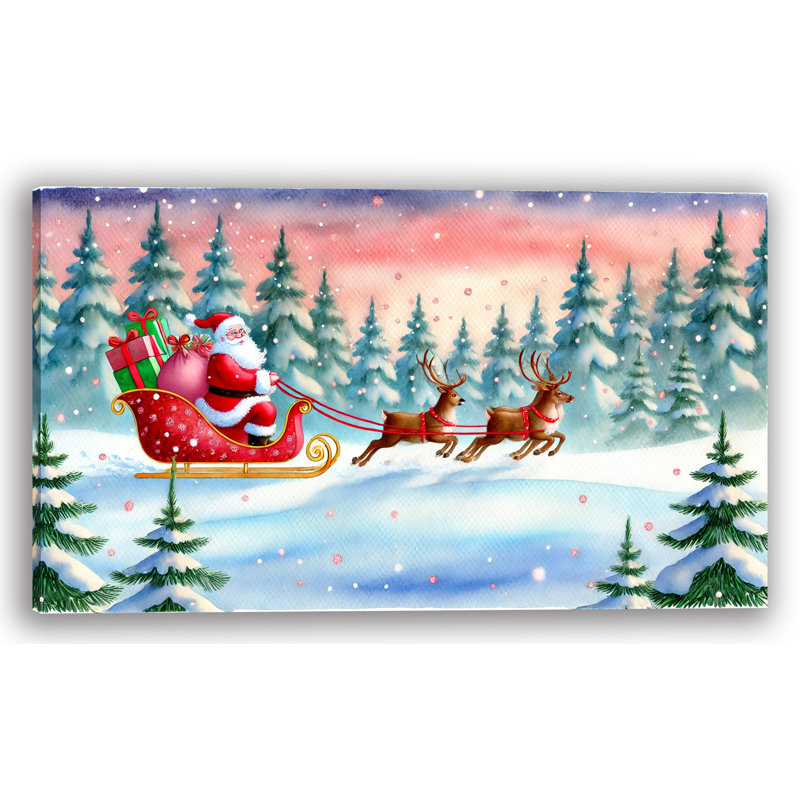 Santa's Twilight Sleigh Ride - Reproduction sur toile tendue, H 20 po x l 35 po