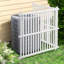 White vinyl privacy fence screen installed around a grey outdoor air conditioner unit.