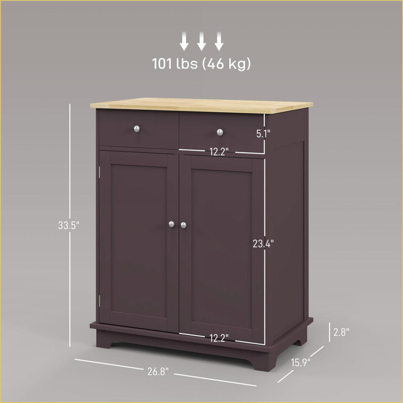 Cabinets, Modern Kitchen Storage with Solid Wood Top, 2 Drawers, Doors &amp; Adjustable Shelf | Walnut Brown | Dining Room