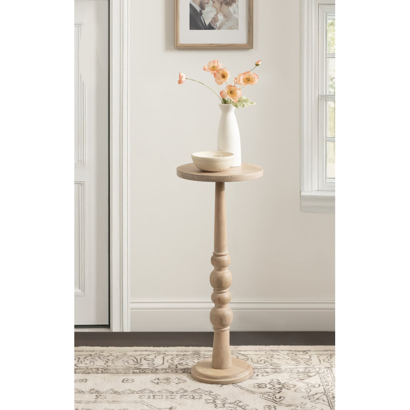 Mango Wood Round Drink Table, Beige
