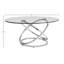 Table basse de salon avec structure en acier inoxydable argenté doux, design contemporain