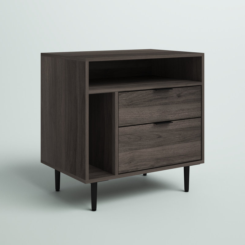Aderita 2-Drawer Nightstand with Magazine Storage, Slate Gray