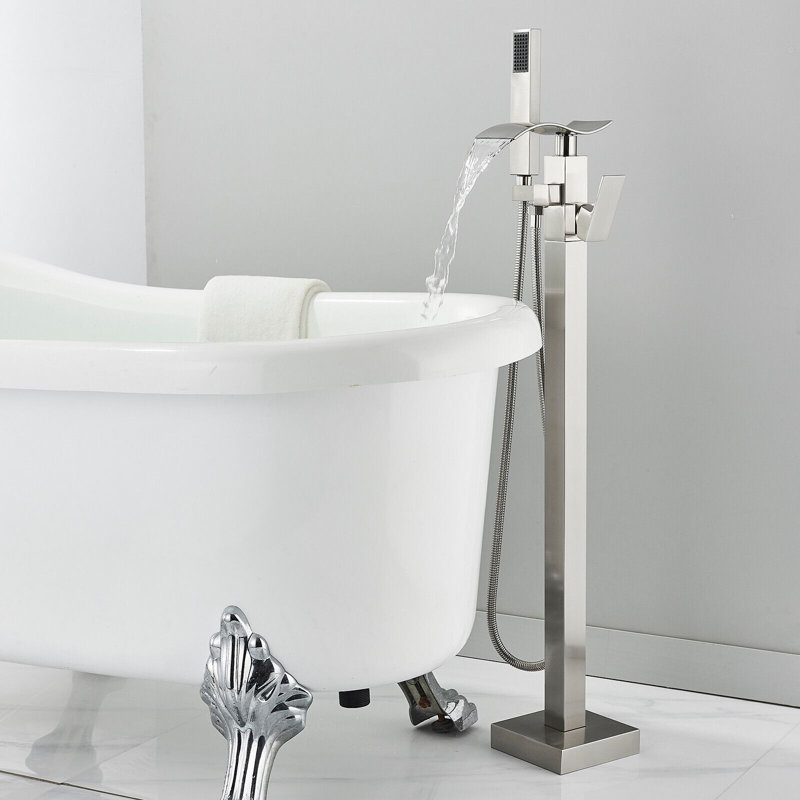 Bec de baignoire au sol avec douchette, Nickel brossé