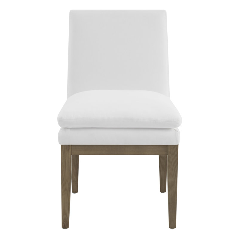 Chaise rembourrée Bethea, Tweed prestige perle / chêne