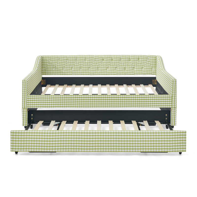 Full‑Size Daybed,Upholstered Convertible Daybed with Tufted Button Backrest, 3‑in‑1 Versatile Sofa Bed with Pull‑Out Trundle & Side Storage, Perfect for Compact Living