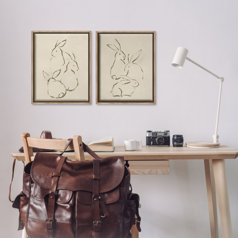«Earthtone Sitting Rabbits S Croquis», ensemble de 2 toiles flottantes encadrées par June Erica Vess, H 21 po x l 17 po