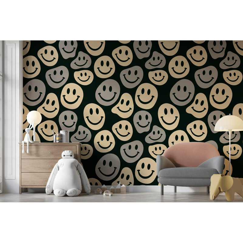 Smiley Face, papier peint rétro Pop Art, Non tissé, 200 po x 120 po