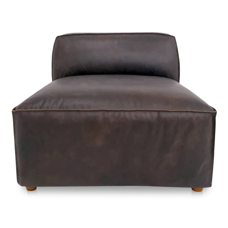 Foley Genuine Leather Slipper Chair, Espresso Brown Top Grain Leather
