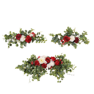 3 pièces de fleurs en arche de mariage, guirlandes florales décoratives en rose blanche, feuilles de fleurs d'eucalyptus artificielles pour voilages, chaise de mariage, tonnelle, cérémonie de mariage et décorations de mariage